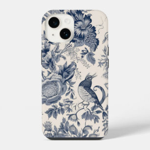 Coque Pour iPhone 14 Toile fleurie bleu vintage français