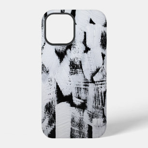 Coque iPhone 12 Toile peinte abstraite noir blanc.
