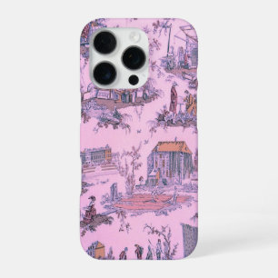 Coque iPhone 16 Pro Toile rose française de Jouy Chinoiserie Style rus