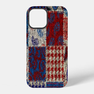 Coque iPhone 12 Toile rugueuse en patchwork, motif imitation.