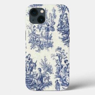 Etui iPhone 13 Toile Vintage Bleue