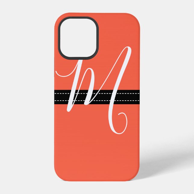 Coque iPhone Tomate Uni Élégant Monogramme (Verso)