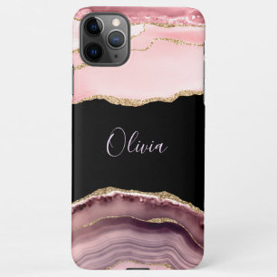 Coque iPhone 11Pro Max Tons de rose Agate & Parties scintillant or - Mono