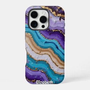 Coque iPhone 16 Pro Topographie Abstraite violet et bleue