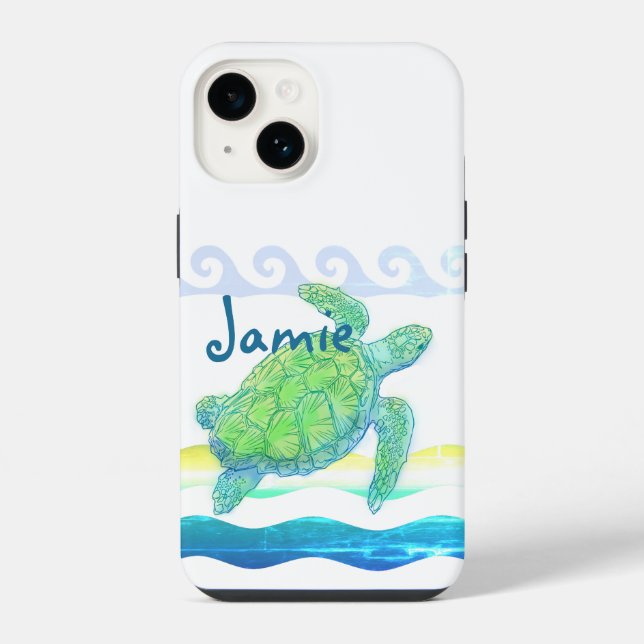 Coque iPhone Tortue de mer bleue et verte (Verso)