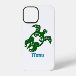 Coque iPhone 12 Tortue de mer tribale verte Honu sur fond blanc