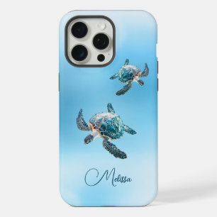 Coque iPhone 15 Pro Max Tortue de mer turquoise scintillante Côtière