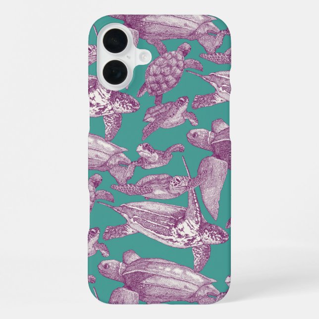 Coque iPhone tortues de mer violet turquoise (Verso)