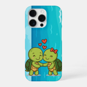 Coque iPhone 16 Pro Tortues mignonnes Couple de dessin adorable