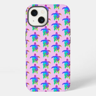 Etui iPhone 13 Tortues tribales de l'île Tie Dye rose