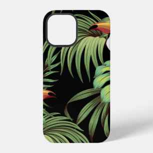 Coque iPhone 12 Toucan vintage tropical, couteau fleuri feuille pa