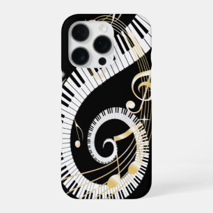 Coque iPhone 16 Pro Touches de piano et notes de musique d'or
