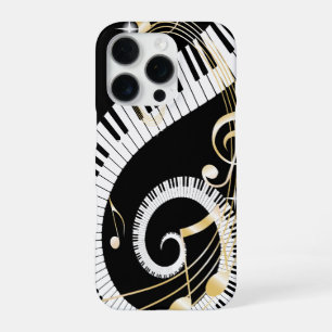 Coque iPhone 16 Pro Touches de piano et notes de musique d'or