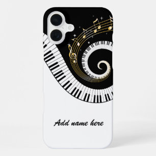 Coque iPhone 16 Plus Touches de piano et notes de musique en or