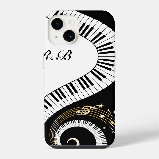 Coque iPhone Touches de piano et notes de musique monogrammées (Verso)