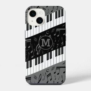 Coque Pour iPhone 14 Touches de piano incurvées avec monogramme et note