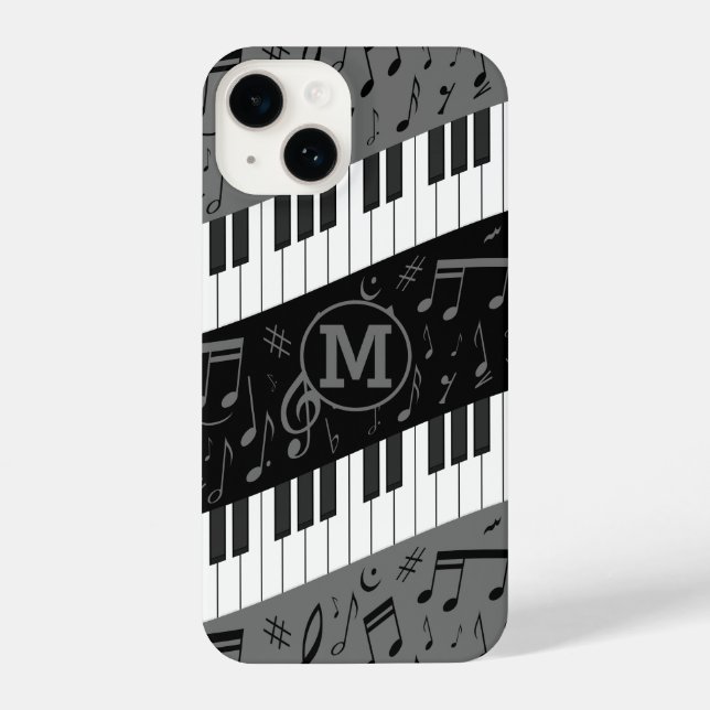 Coque iPhone Touches de piano monogramme et notes musicales (Verso)