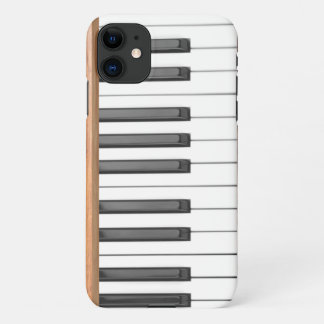 Coque iPhone 11 Touches de piano noir et blanc ivoire couleur bois
