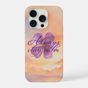 Coque iPhone 15 Pro Toujours rester calme Fleur violette Aquarelle
