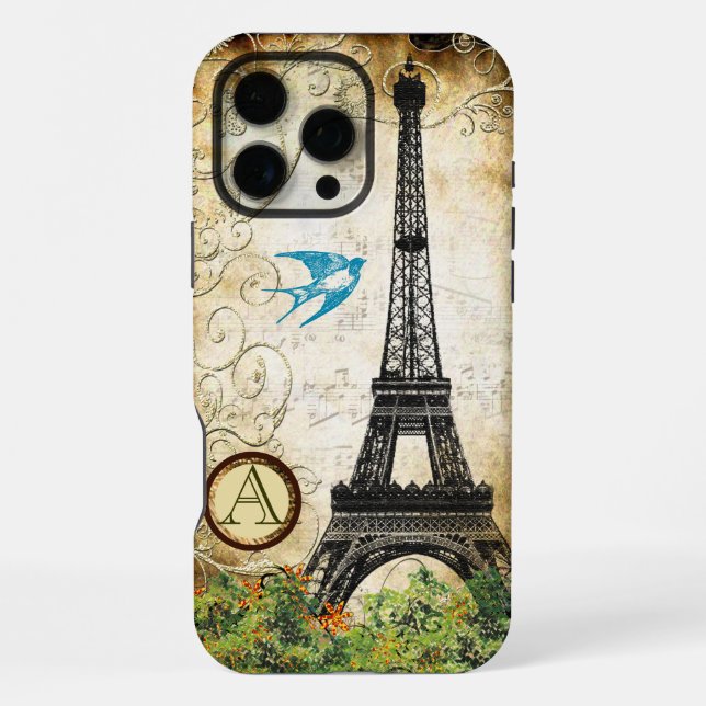 Coque iPhone Tour Eiffel Monogram Vintage Bird (Verso)