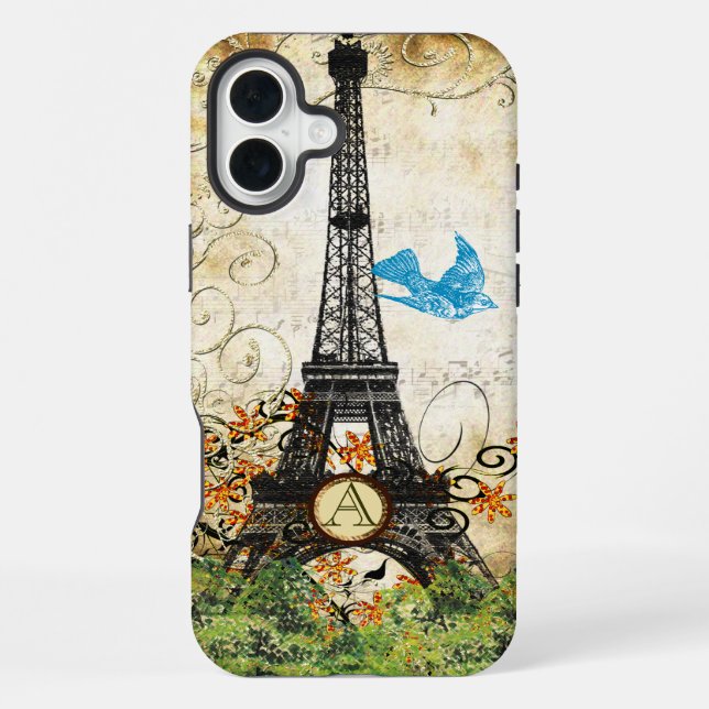 Coque iPhone Tour Eiffel Monogram Vintage Bird (Verso)