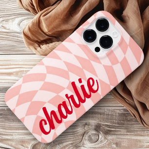 Coque Pour Pour iPhone 14 Pro Max Tourbillon damier rétro vague rose poudré clair