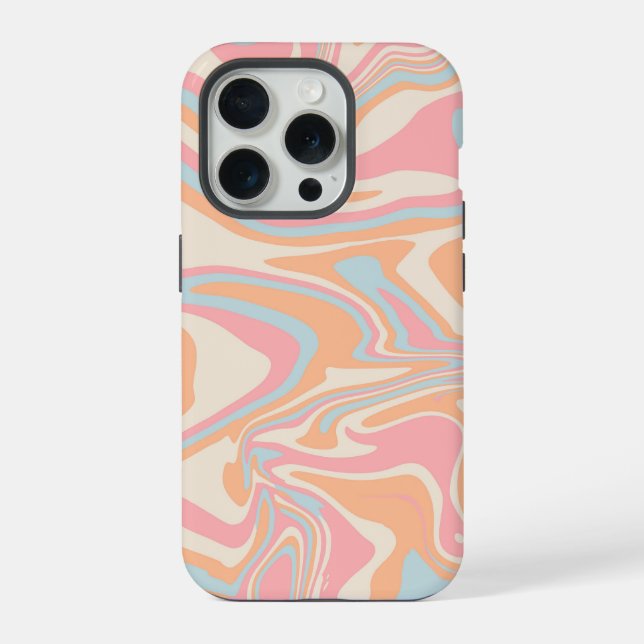 Coque iPhone Tourbillon de liquide abstrait moderne Peach Fuzz (Verso)