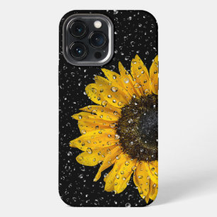 Etui iPhone 13 Pro Max Tournesol et gouttes de pluie