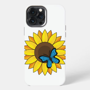 Etui iPhone 13 Pro Max Tournesol et papillon bleu