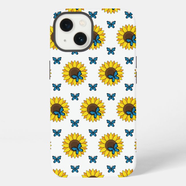 Coque iPhone Tournesol et Papillon Bleu (Verso)