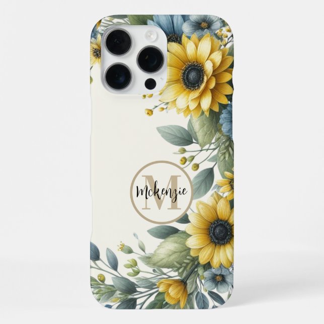 Coque iPhone Tournesol Jaune Boho Bohème Monogramme (Verso)