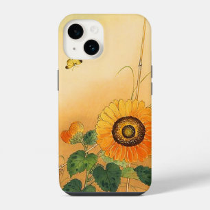 Coque Pour iPhone 14 TOURNESOL, PAPILLON, FEUILLES VERTES Fleur Japonai