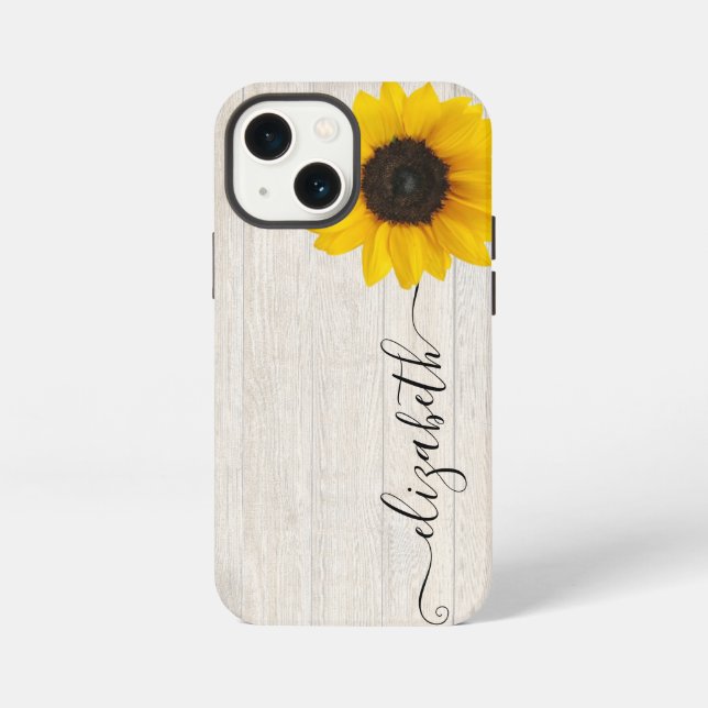 Coque iPhone Tournesol rustique Script Nom de tige Téléphone Bo (Verso)