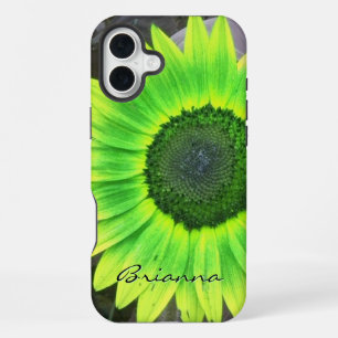 Coque iPhone 16 Plus Tournesol vert et jaune *personnaliser*