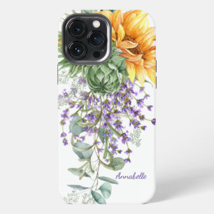 Etui iPhone 13 Pro Max Tournesols à l'aquarelle Eucalyptus Lavande Floral