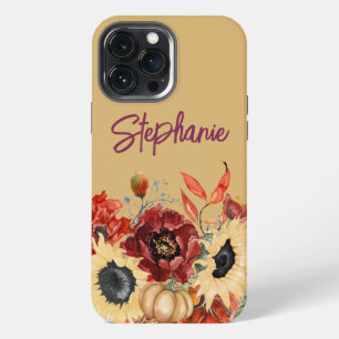 Etui iPhone 13 Pro Max Tournesols Citrouilles Bourgogne Floral Automnal N