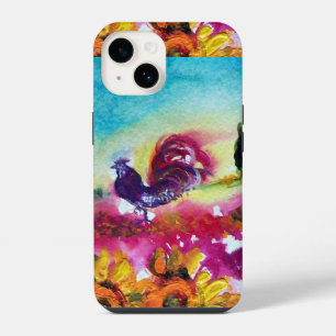 COQUE POUR iPhone 14 TOURNESOLS ET COQ NOIR
