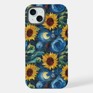 Coque iPhone 15 Plus Tournesols et nuit étoilée de Van Gogh