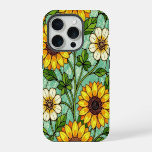 Coque iPhone 15 Pro Tournesols fleur sauvage élégante trèfle verre tei