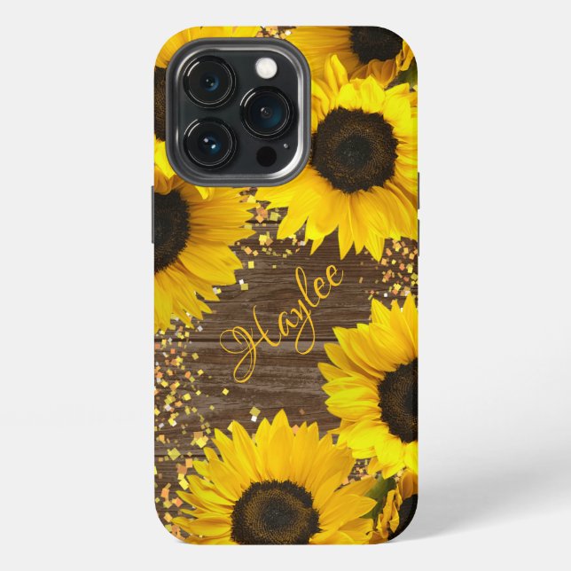 Coque iPhone Tournesols rustiques et nom (Dos)