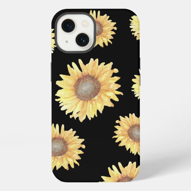 Coque iPhone Tournesols sur fond noir (Verso)