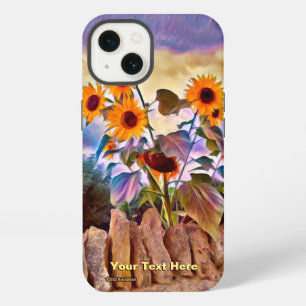 Etui iPhone 13 Tournesols sur mur de pierre
