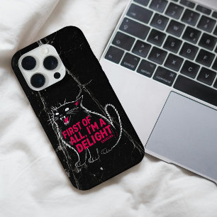 Coque iPhone 15 Pro Tout d'abord, je suis un chat noir rugissant ravis