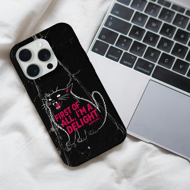 Coque iPhone Tout d'abord, je suis un chat noir rugissant ravis (Créateur téléchargé)