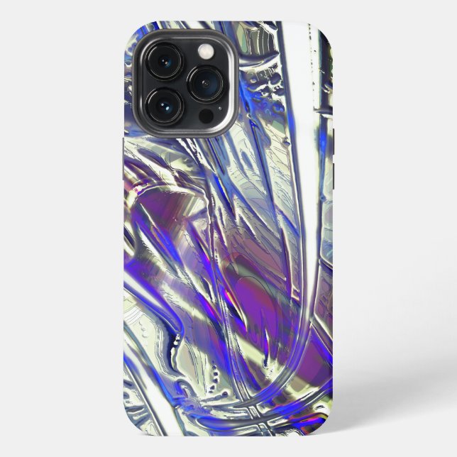 Coque iPhone Traces rayées sur texture argentée sous fumée bleu (Verso)