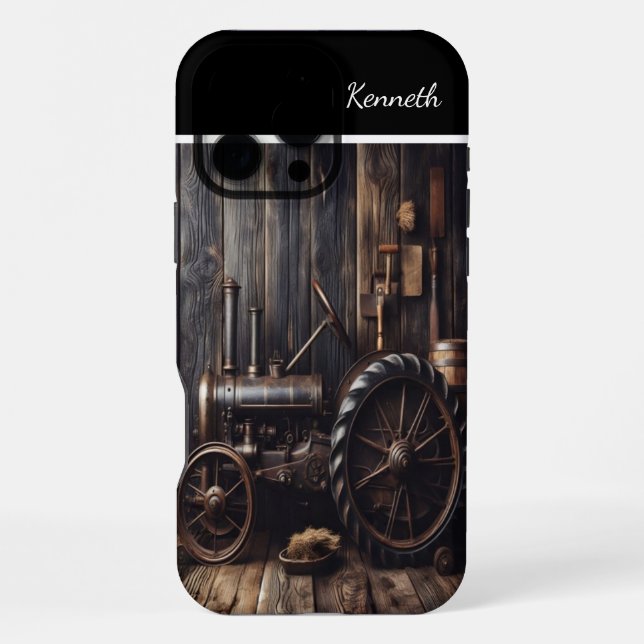 Coque iPhone Tracteur rustique dans une grange (Verso)