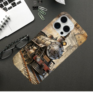 Coque iPhone 15 Pro Max Train à vapeur vintage personnalisé Voyage rétro