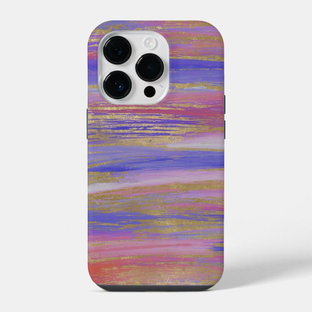 Coque iPhone Traits de peinture violets, coralliens et dorés ab (Verso)