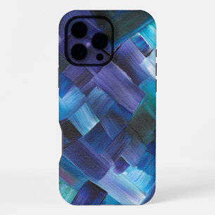 Coque iPhone 16 Pro Max Traits de pinceau abstraits en bleu, sarcelle et v