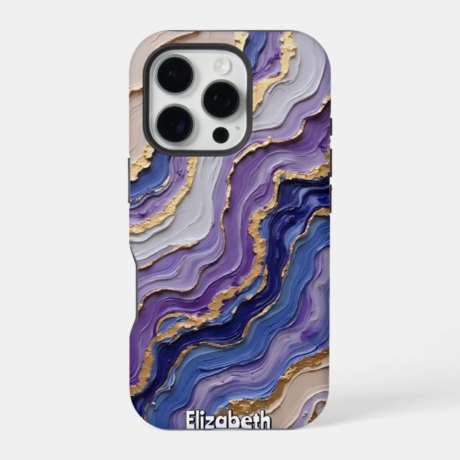 Coque iPhone Tranche d'agate Abstraite en violet (Verso)